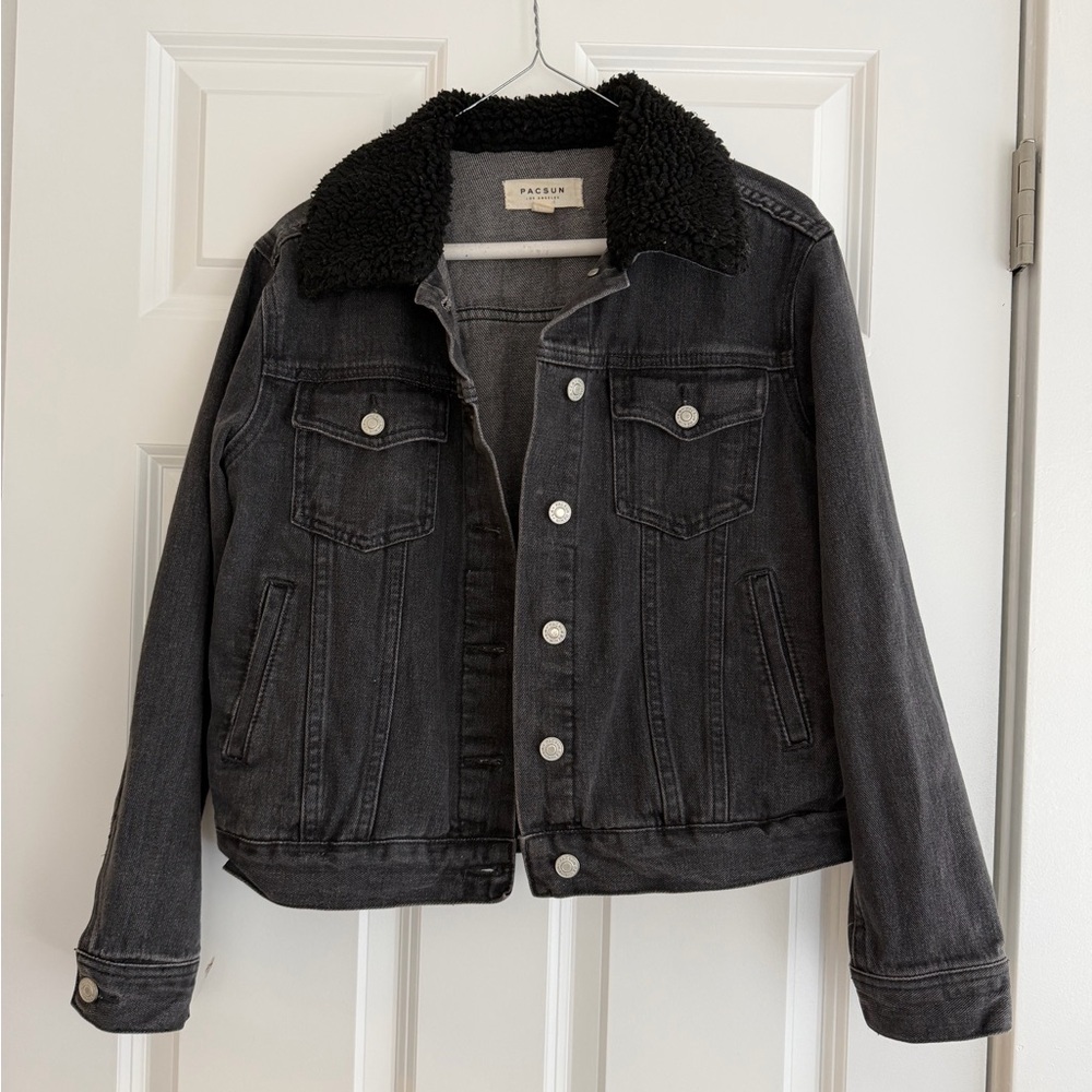 PacSun Black Jean Jacket with Sherpa Collar
